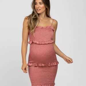 Pinkblush Mauve Satin Smocked Fitted Maternity Midi Dress